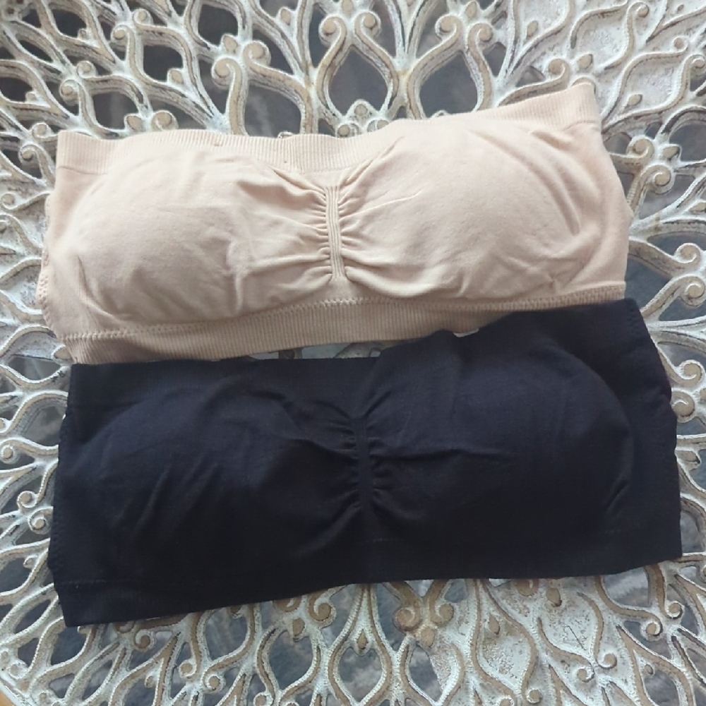 Women's Seamless Bandeau Padded Bras - Black and Tan Size Large